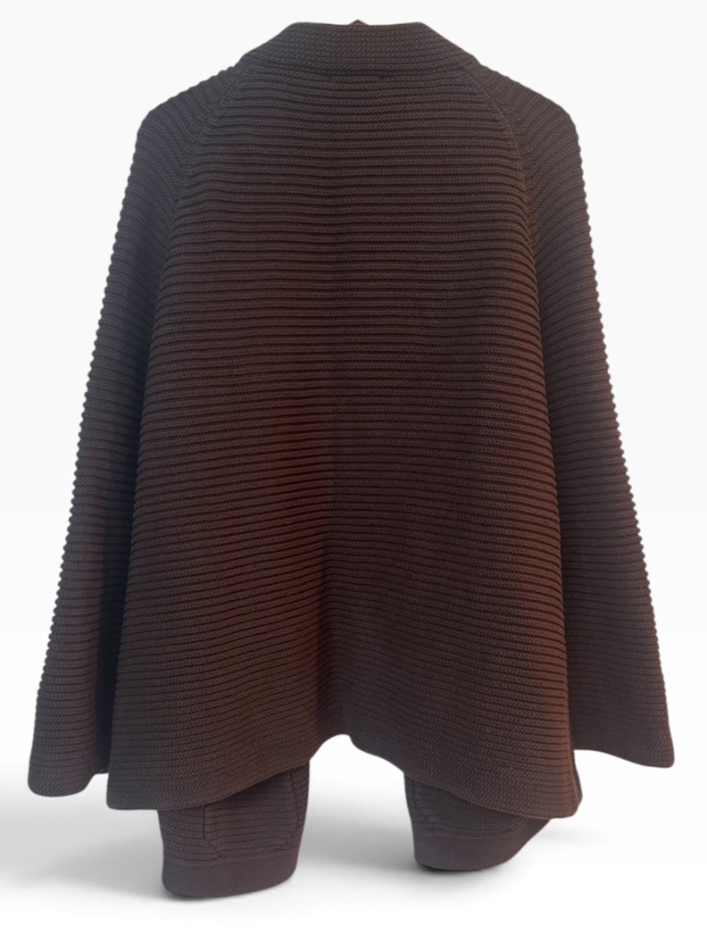 Lands End Womens 3X Brown Ribbed Knit Button Front Cape Cardigan Sweater - Picture 3 of 4
